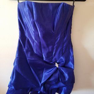Satin Blue Mini Prom Dress